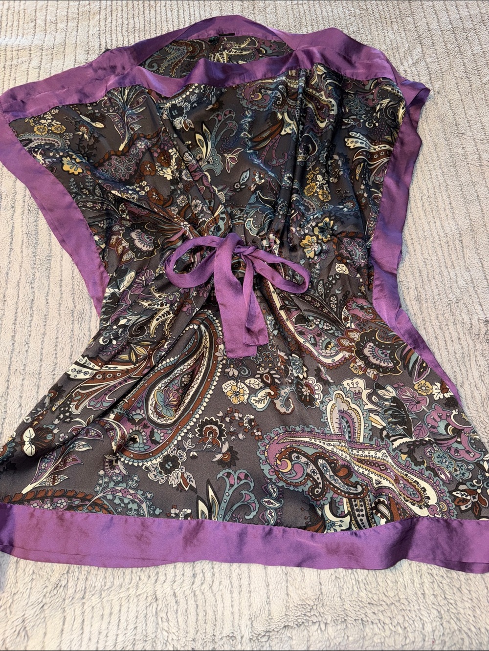 United Colors Of Benetton Paisley Satin Tunic Dress/Top with Purple Trim